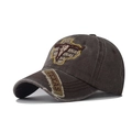 Dunkelgraue Baseballkappe im Washed-Look mit Texas-Stickerei und Stierschädel-Motiv - Verstellbar / Kaffee Mit Stierkopf