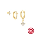 Three-piece S925 sterling silver evil eye earring set with gold plating and white zircon - 3Pcs Set-Gold Flower