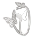 Elegant adjustable silver butterfly ring featuring sparkling cubic zirconia stones - Silver Wrap Triple Butterfly Style (5464)