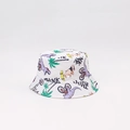 Kids reversible bucket hat with cute purple dinosaur print and sun protection features - One Size (48-53cm Head Circumference) / White