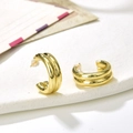 Overdreven minimalistische dubbellaagse holle gouden C-vormige oorknopjes dames - Dubbele Rij Lijn C-Vorm / Goud
