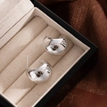 Minimalist silver bean stud earrings in a premium black jewelry gift box - Silver Semicircle C-Shape