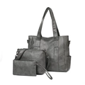 Three-piece dark grey tote bag set with textured leather and crossbody bag for women - Gray