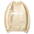 Men's Y2K minimalist beige crewneck sweatshirt in size M shown in flat lay - Khaki