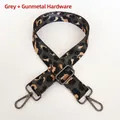 Detail of grey leopard print nylon shoulder strap with adjustable gunmetal swivel hooks - Grey + Gunmetal Hook