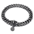Collare per cani a maglia cubana 20mm in acciaio con chiusura vintage e ciondolo tondo - Nero Canna di Fucile (KDC013-KJX)