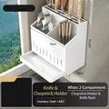 White stainless steel wall-mounted kitchen organizer for knives and cutlery with drip tray - White Stainless Steel 2-Slot Knife and Chopstick Holder (Dual Use)