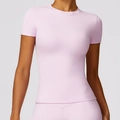 T-shirt yoga donna manica corta asciugatura rapida in viola lavanda vestibilità slim - S / Rosa Lilla