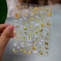 Golden laser Valentine nail stickers with lips and kiss love lettering for romantic manicure - Lip Print Crown Style (XZ-D2302) / Gold