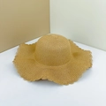 DIY wide-brim straw hat in khaki with elegant wavy lace trim for beach sun protection - Light Coffee