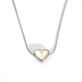 Polished silver heart pendant necklace with letter T engraving and snake chain - Letter T (S143S-T)