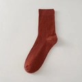 Mid-calf cotton socks in terracotta red featuring premium vertical ribbed knit design - One Size / Brick Red