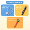 Durable cotton rope dog toy set featuring woven ball, corn, and carrot for small puppies - 3-Piece Elegant Knot Interactive Set
