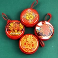 Red festive round zipper coin purse with New Year patterns for earphones - Happy New Year Style (Round)