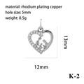 Ciondolo a cuore famiglia in rame placcato rodio con zirconi misura 13mm - Tipo K-2 (Cuore famiglia) / Argento
