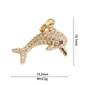 Detail of gold dolphin pendant with small crystals showing size 10.1x14.2mm dimensions - DZ-3008 Dolphin with Zircon