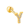 Golden Y-shaped ear stud with zircon inlay and screw ball back for ear piercings - Letter Y