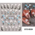 5D embossed nail stickers STZ-5D29 with white and blue 3D flower floral patterns - STZ-5D29 (Bare Sheet)