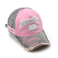 Pink and grey vintage washed baseball cap with Rock Shank embroidery and distressed edges - Pink & Grey (B)