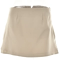 Detailed view of high-waisted beige mini skirt with a sleek A-line fit and smooth fabric - Apricot Skirt