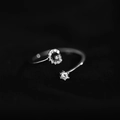 Adjustable silver letter G ring with sparkling micro-pave crystals and a round solitaire stone - Letter G