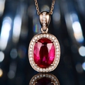 Elegant rose gold necklace featuring an oval ruby pendant with halo diamond accents - Rose Gold Oval Red Diamond Necklace Xl-121 [with Box And Chain]