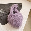 Plush heart shoulder bag in lilac faux fur and fuzzy purple feather style for women - Light Purple