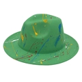 Green graffiti fedora hat with colorful paint splatters in a stylish jazz felt cap style - M(56-58cm) / Graffiti (Green)