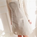 Beige striped lace apron with large front pocket and stylish fork spoon logo design - Coffee - Striped Cotton Linen