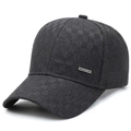 Men's dark gray plaid baseball cap with silver metal plate and curved brim detail - Dark Gray