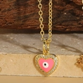 Detail der goldenen Herz-Halskette mit rosa Emaille, Auge der Vorsehung und Zirkonia - XL2999-1 / Rosa Herz