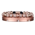 Rose gold crown beaded bracelet and Forever Love engraved zircon bangle set for couples - 2-Piece Set Rose Gold Style 2