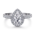 Sparkling S925 silver pear-shaped halo ring with micro-paved brilliant diamonds - White Pear Halo