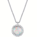Collier élégant en argent avec pendentif opale ronde entouré de zircons brillants - Or Blanc