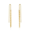 Elegant gold S925 silver fringe earrings with layered tassel design on white background - Gold Leaf Tassel Ear Threader (SE399-14K)