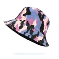 Detail of colorful camo bucket hat made of cotton with vibrant pink and blue patterns - One Size / Purple Camo