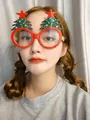 Close-up of festive Christmas tree glasses frame with red star decor for party cosplay - Rose Red / Plain Christmas Tree
