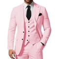 Detail shot of men's slim fit 3-piece suit in soft pink with lapel and button details - Pink