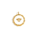 18K gold plated round stainless steel pendant featuring a 3D bee on a white panel - White Enamel Bee Pendant-Gold