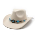 Beige wool felt western cowboy hat with vintage ethnic turquoise beaded band and buckle - M (56-58cm) / Beige