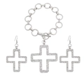 Silver snail swirl cross jewelry set with large link bracelet and drop earrings - Silver Earrings+Bracelet (Hollow Cross)