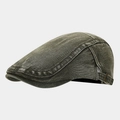 Detail of vintage washed denim newsboy cap with adjustable copper side buckle - Adjustable / Army Green