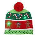 Striped knit Christmas hat with LED lights, candy cane and gingerbread patterns - Adult (Elastic) / Gingerbread Man (No-flip)
