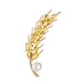 Elegant wheat ear brooch featuring yellow crystals and a white pearl in gold finish - Style 11-Simple Wheat Spike