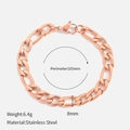 Polished rose gold stainless steel Figaro chain bracelet with 165mm perimeter and 8mm width - 8MM-16.5CM / Rose Gold