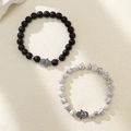 Hamsa Hand and Evil Eye couple beaded bracelet set with matte black and white marble stone - Matte Black & White Stone - Evil Eye Hamsa Hand