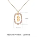 Ciondolo lettera B in oro 18K con cristalli di zircone bianco, misura 15mm per 10,5mm - Stile ciondolo lettera B ovale con pavé di zirconi / Argento 925 / 50cm (40+5+5cm) / Oro