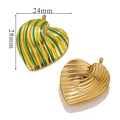 Macro shot of 28mm heart-shaped gold-plated charms with ribbed texture and enamel filling - Stripes-Yellow+Green