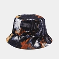 Graffiti print bucket hat with orange and black tie-dye pattern on durable cotton fabric - M (56-58cm) / Black Orange White Splash Tie-dye (21#)