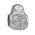 Silver penguin charm bead with heart-shaped diamond inlay for DIY jewelry bracelet - Heart Penguin Charm
